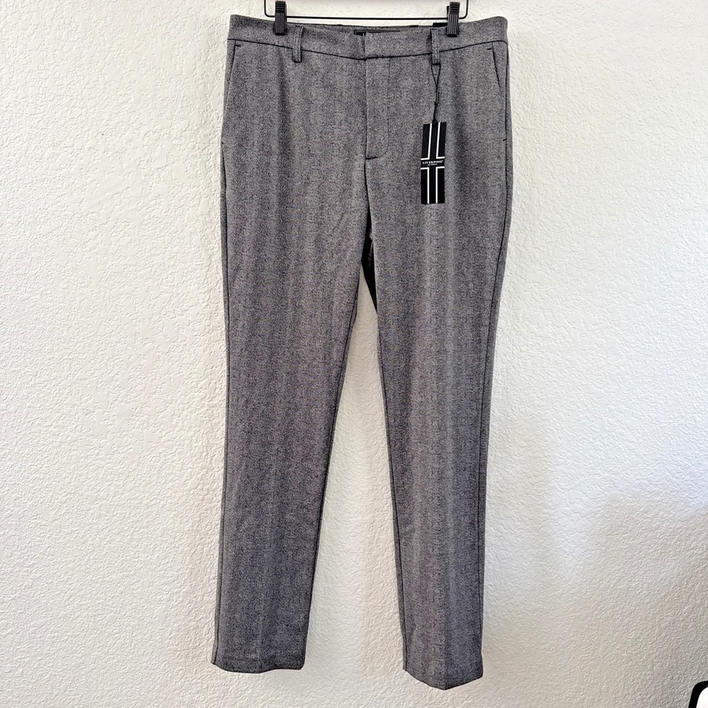 NWT Liverpool Los Angeles Womens Gray Herringbone Plaid Travel Pant Size US 16